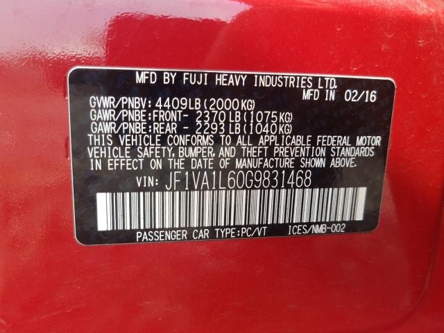 Photo 9 VIN: JF1VA1L60G9831468 - SUBARU WRX LIMITE 