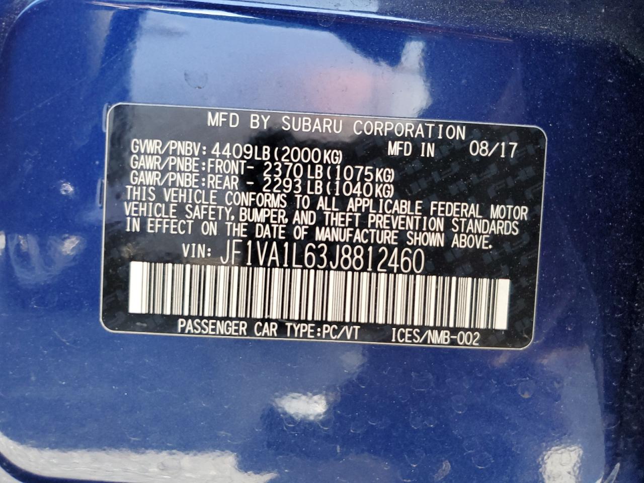 Photo 12 VIN: JF1VA1L63J8812460 - SUBARU WRX 