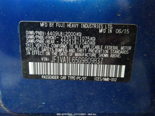 Photo 8 VIN: JF1VA1L65G9809837 - SUBARU WRX 