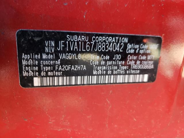 Photo 9 VIN: JF1VA1L67J8834042 - SUBARU WRX LIMITE 