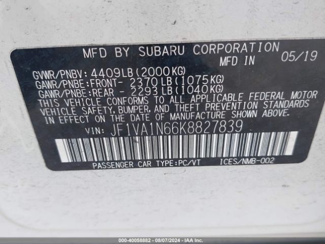 Photo 8 VIN: JF1VA1N66K8827839 - SUBARU WRX 