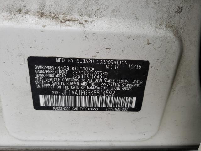 Photo 9 VIN: JF1VA1P63K8814592 - SUBARU WRX LIMITE 