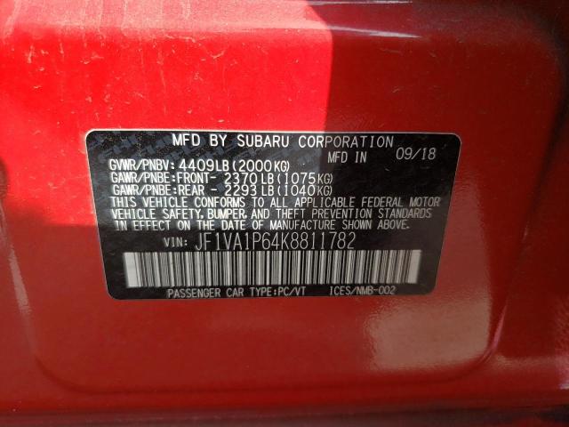 Photo 12 VIN: JF1VA1P64K8811782 - SUBARU WRX LIMITE 