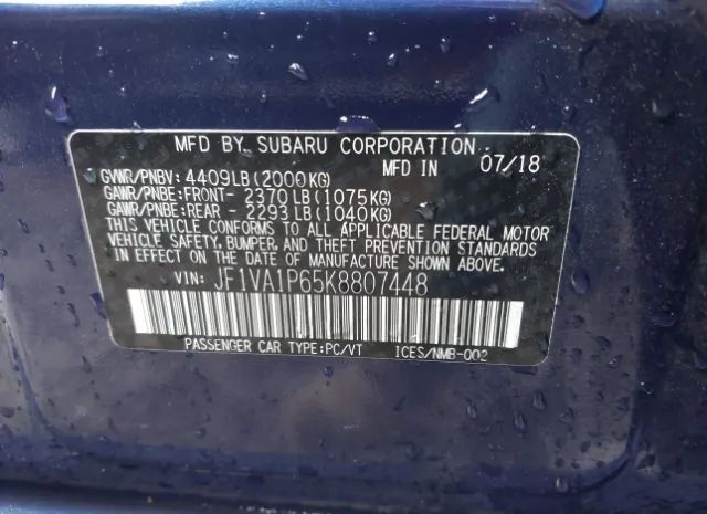 Photo 8 VIN: JF1VA1P65K8807448 - SUBARU WRX 