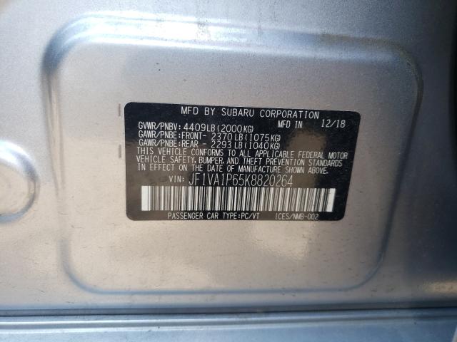 Photo 9 VIN: JF1VA1P65K8820264 - SUBARU WRX LIMITE 