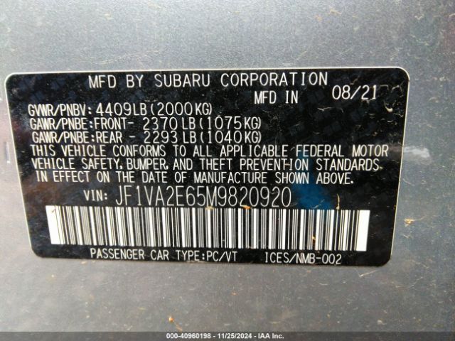 Photo 8 VIN: JF1VA2E65M9820920 - SUBARU WRX 