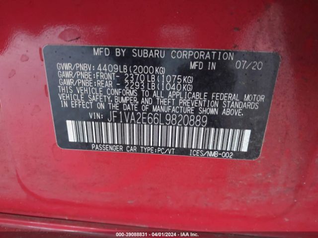 Photo 8 VIN: JF1VA2E66L9820889 - SUBARU WRX STI 