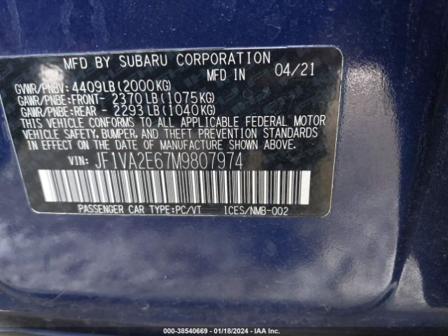 Photo 8 VIN: JF1VA2E67M9807974 - SUBARU WRX STI 