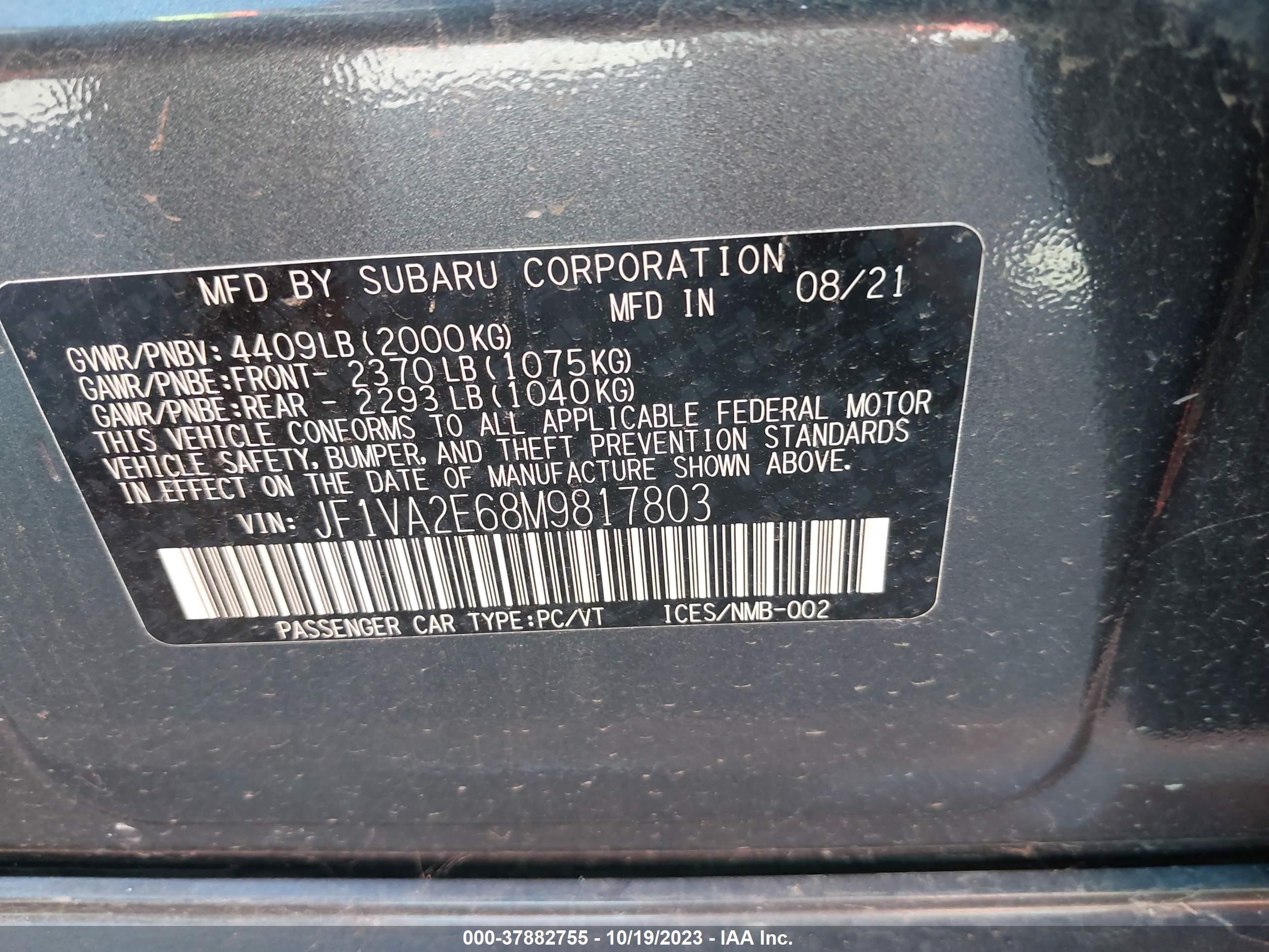 Photo 8 VIN: JF1VA2E68M9817803 - SUBARU WRX 