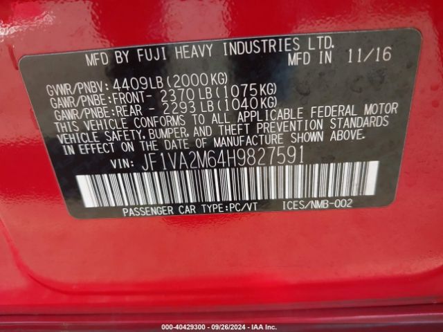 Photo 8 VIN: JF1VA2M64H9827591 - SUBARU WRX 