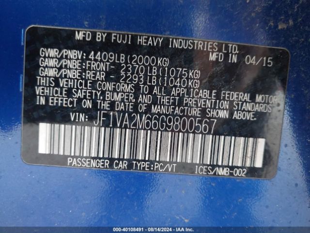 Photo 8 VIN: JF1VA2M66G9800567 - SUBARU WRX 