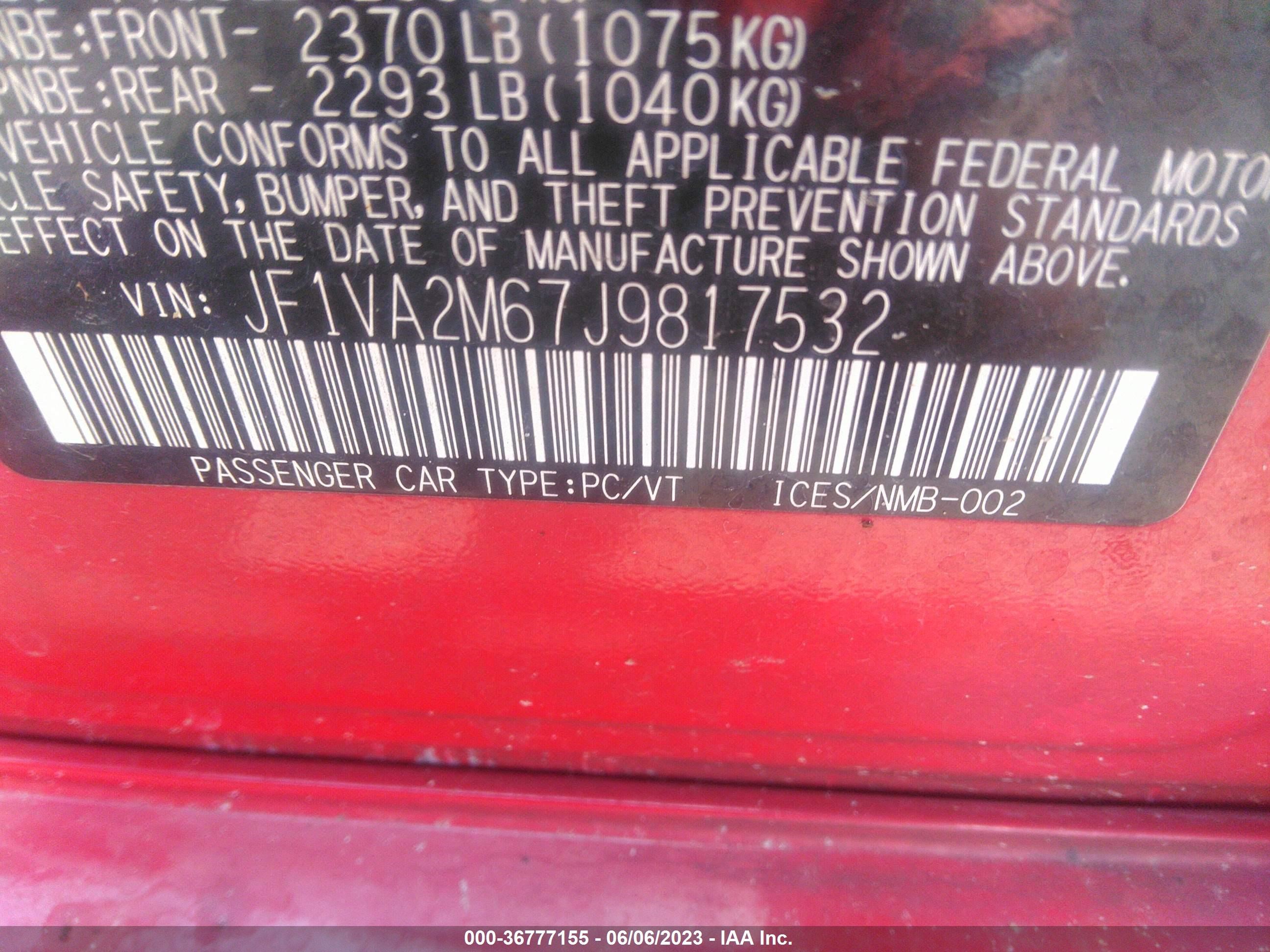 Photo 8 VIN: JF1VA2M67J9817532 - SUBARU WRX 