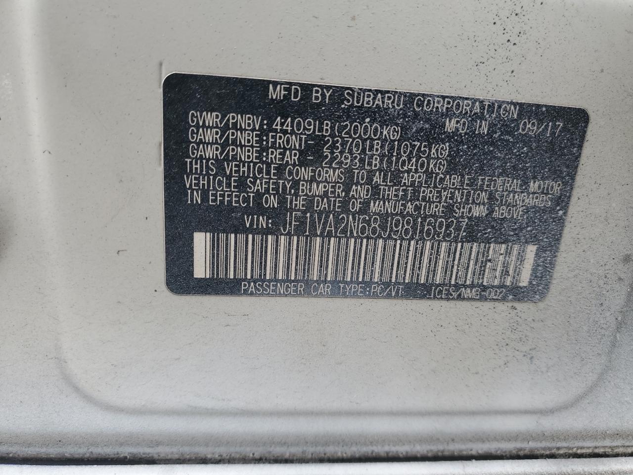 Photo 12 VIN: JF1VA2N68J9816937 - SUBARU WRX 