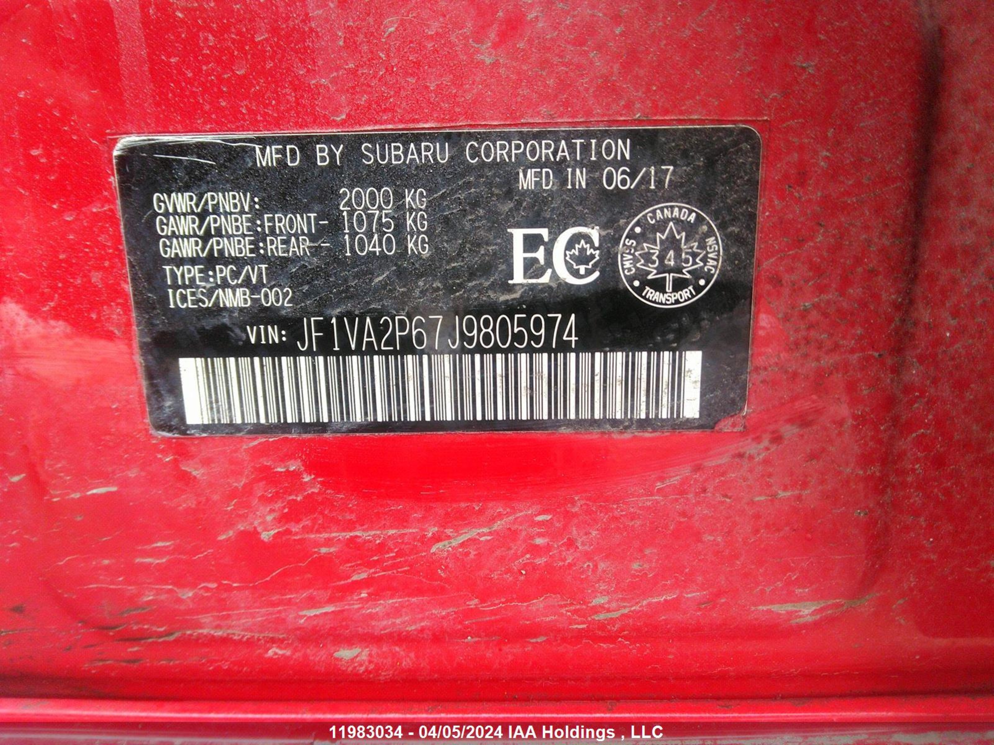 Photo 8 VIN: JF1VA2P67J9805974 - SUBARU WRX 