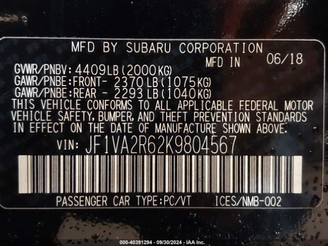 Photo 8 VIN: JF1VA2R62K9804567 - SUBARU WRX 