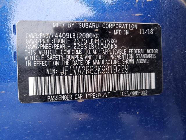 Photo 9 VIN: JF1VA2R62K9819229 - SUBARU WRX STI 