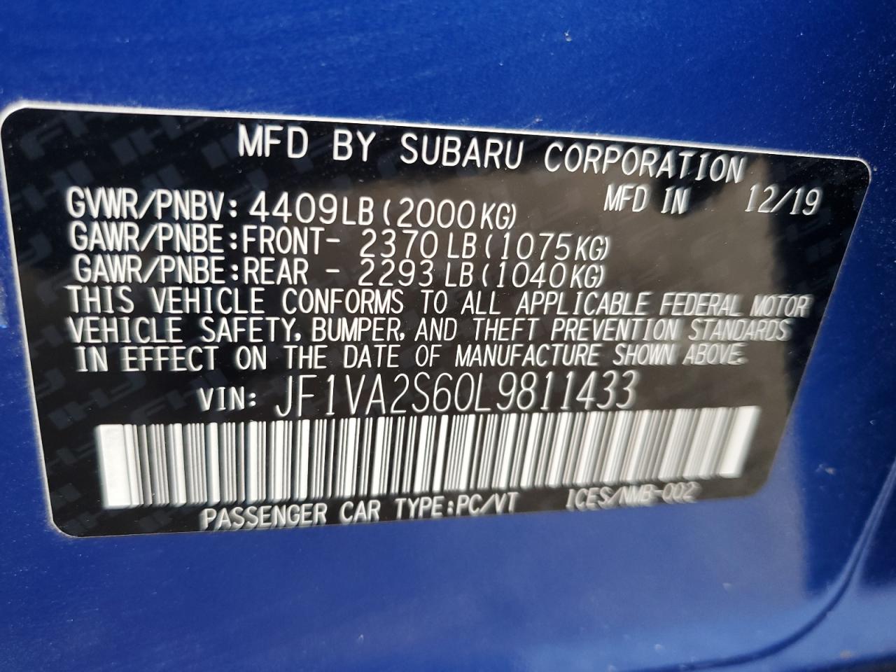 Photo 11 VIN: JF1VA2S60L9811433 - SUBARU WRX 