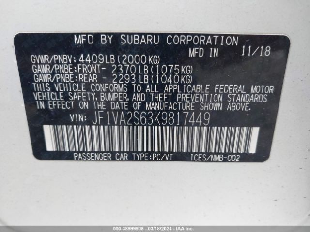 Photo 8 VIN: JF1VA2S63K9817449 - SUBARU WRX STI 