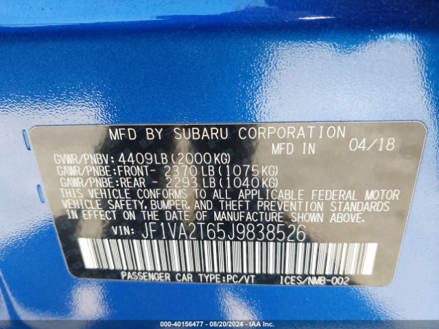 Photo 8 VIN: JF1VA2T65J9838526 - SUBARU WRX 