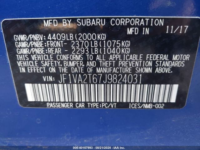 Photo 8 VIN: JF1VA2T67J9824031 - SUBARU WRX 