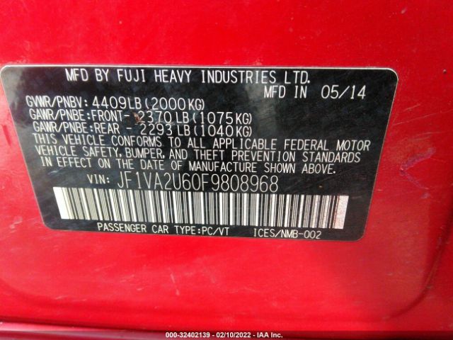 Photo 8 VIN: JF1VA2U60F9808968 - SUBARU WRX STI 