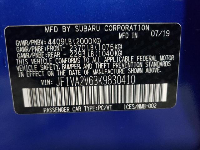 Photo 11 VIN: JF1VA2V63K9830410 - SUBARU WRX STI LI 