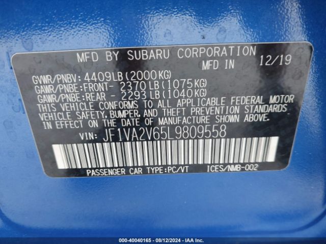 Photo 8 VIN: JF1VA2V65L9809558 - SUBARU WRX 