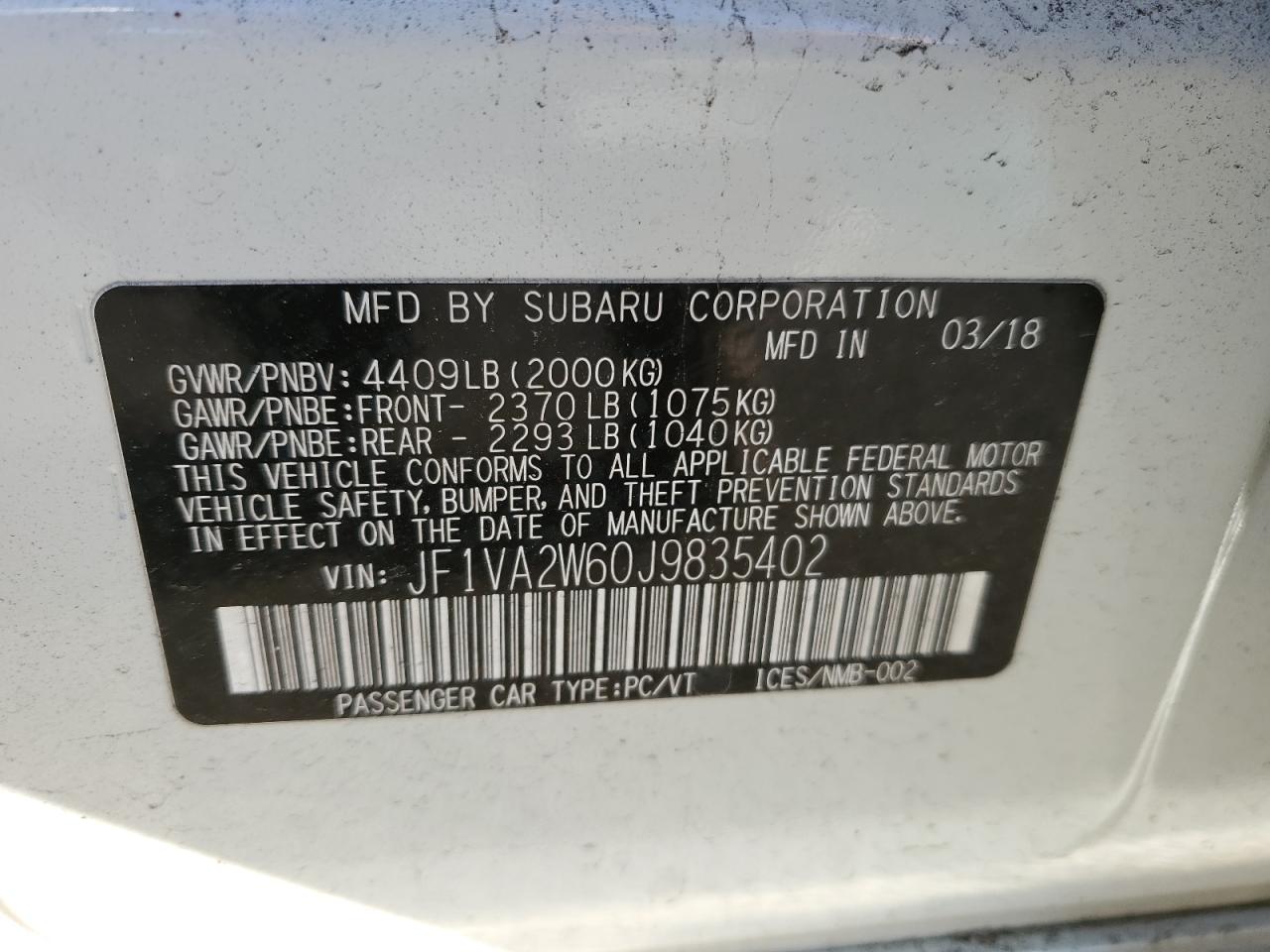 Photo 11 VIN: JF1VA2W60J9835402 - SUBARU WRX 