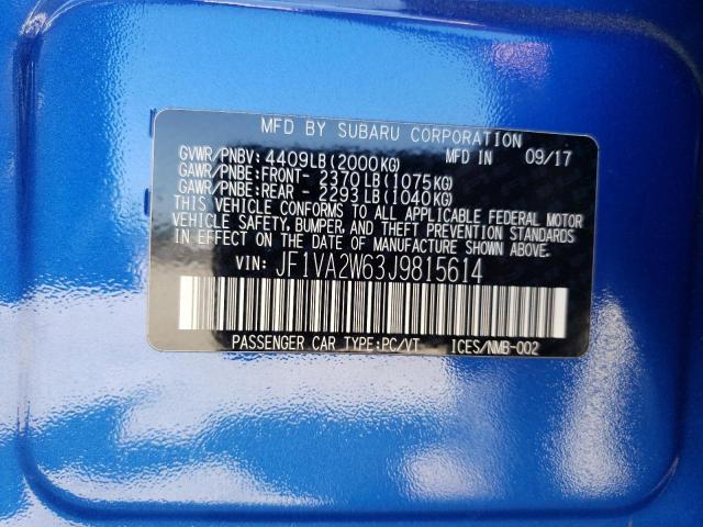 Photo 12 VIN: JF1VA2W63J9815614 - SUBARU WRX STI LI 