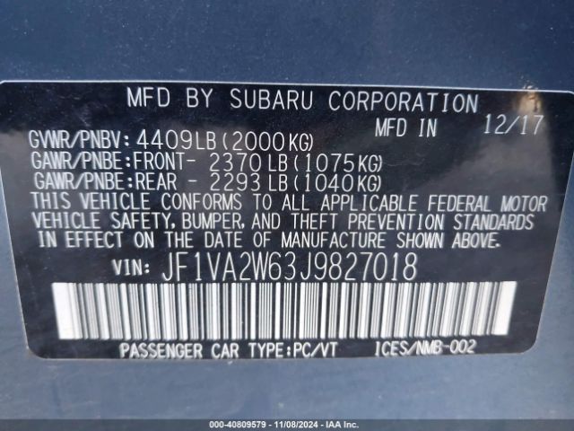 Photo 8 VIN: JF1VA2W63J9827018 - SUBARU WRX 