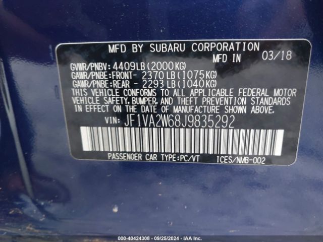 Photo 8 VIN: JF1VA2W68J9835292 - SUBARU WRX 