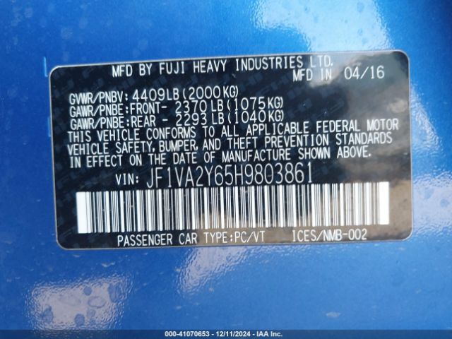 Photo 8 VIN: JF1VA2Y65H9803861 - SUBARU WRX 