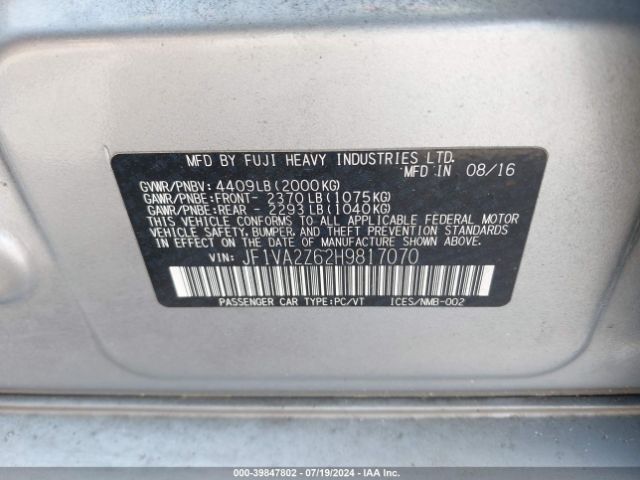 Photo 8 VIN: JF1VA2Z62H9817070 - SUBARU WRX 