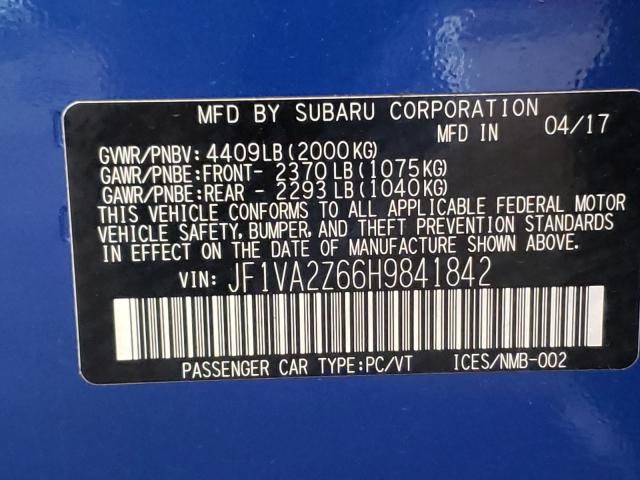 Photo 9 VIN: JF1VA2Z66H9841842 - SUBARU WRX STI LI 