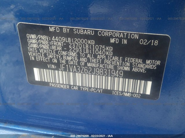 Photo 8 VIN: JF1VA3Z62J9831949 - SUBARU WRX 