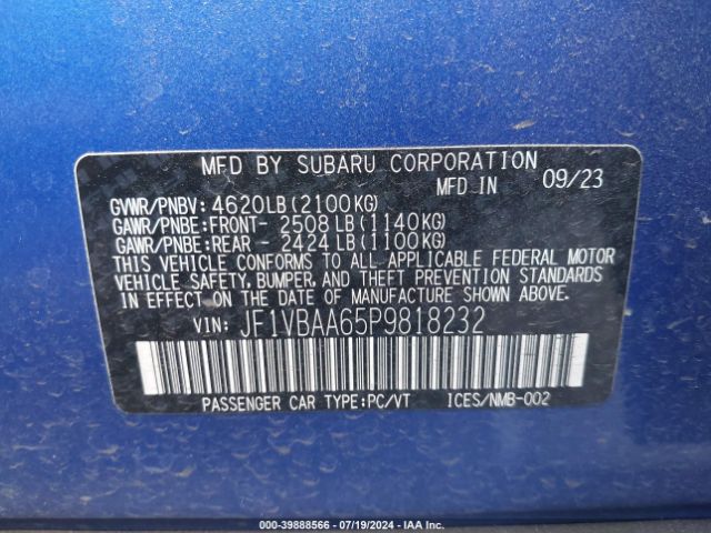 Photo 8 VIN: JF1VBAA65P9818232 - SUBARU WRX 