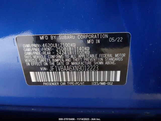 Photo 8 VIN: JF1VBAA6XN9012223 - SUBARU WRX 