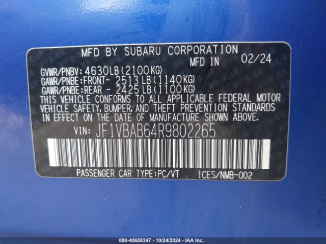 Photo 8 VIN: JF1VBAB64R9802265 - SUBARU WRX 