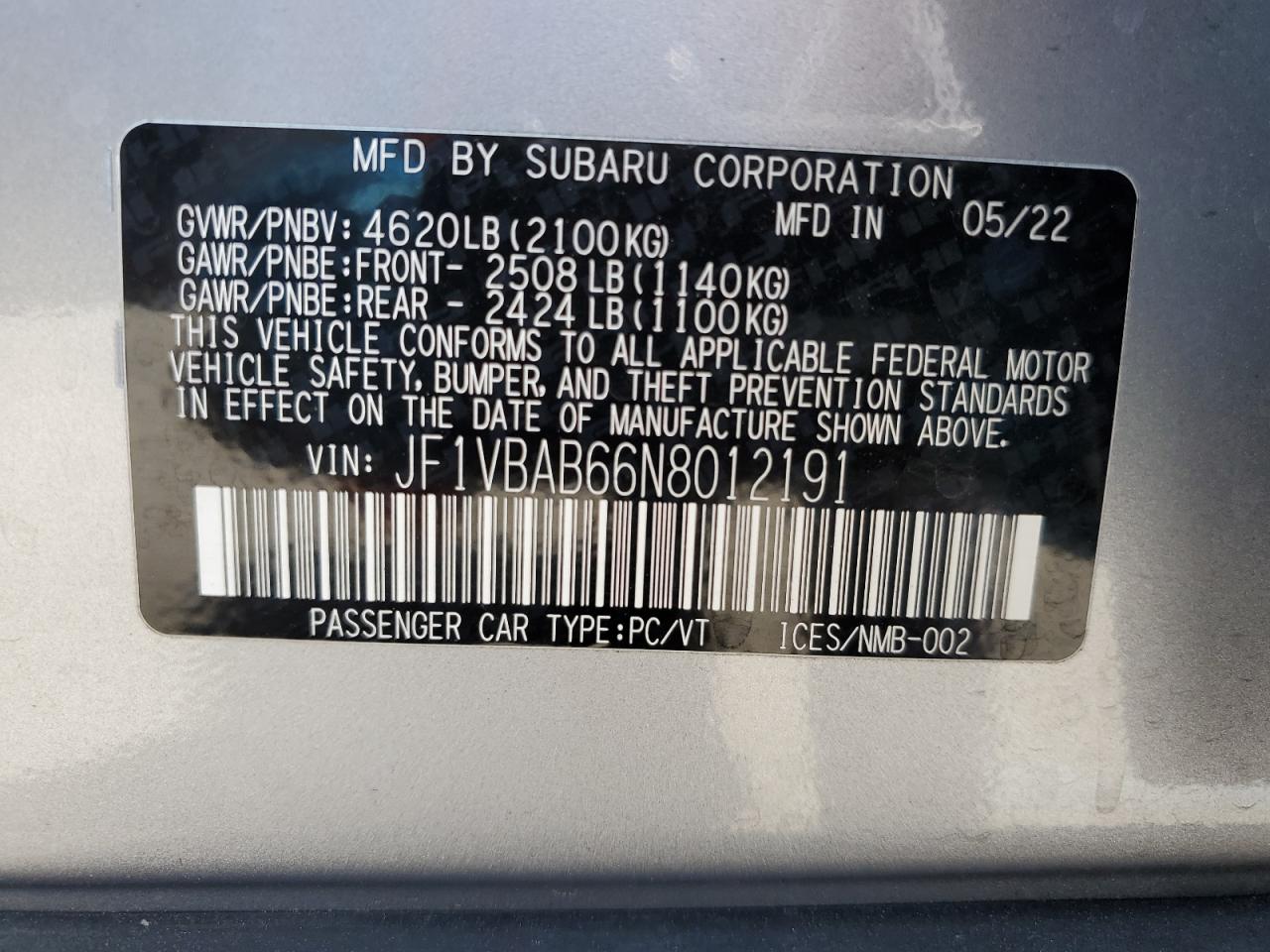 Photo 12 VIN: JF1VBAB66N8012191 - SUBARU WRX 