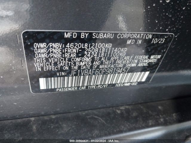 Photo 8 VIN: JF1VBAF60P9819457 - SUBARU WRX 