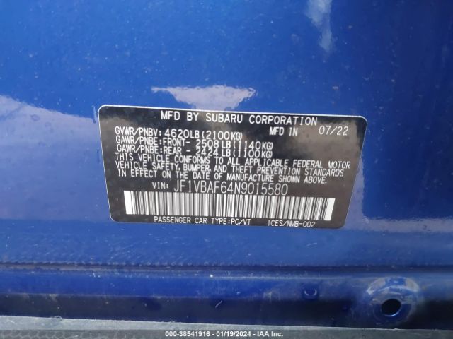 Photo 8 VIN: JF1VBAF64N9015580 - SUBARU WRX 