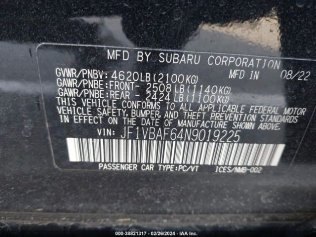 Photo 8 VIN: JF1VBAF64N9019225 - SUBARU WRX 