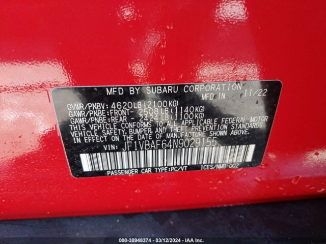 Photo 8 VIN: JF1VBAF64N9029155 - SUBARU WRX 