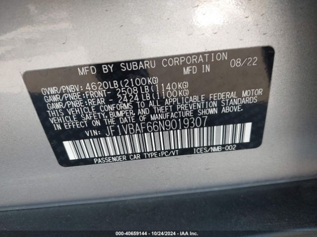 Photo 8 VIN: JF1VBAF66N9019307 - SUBARU WRX 