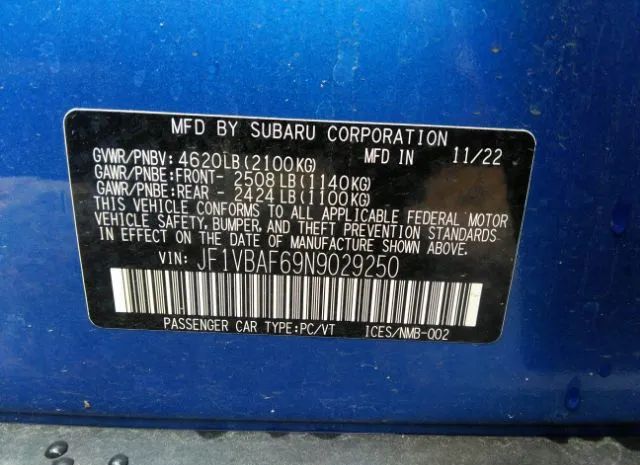 Photo 8 VIN: JF1VBAF69N9029250 - SUBARU WRX 