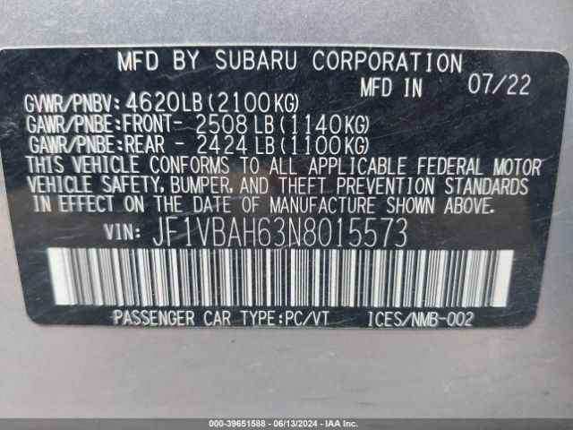 Photo 8 VIN: JF1VBAH63N8015573 - SUBARU WRX 