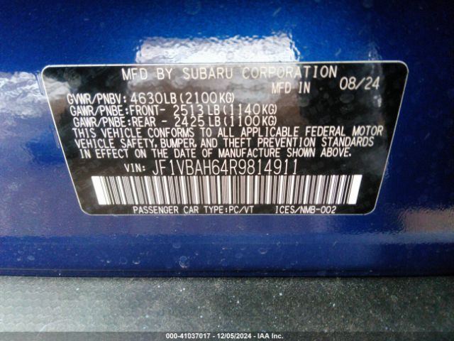 Photo 8 VIN: JF1VBAH64R9814911 - SUBARU WRX 