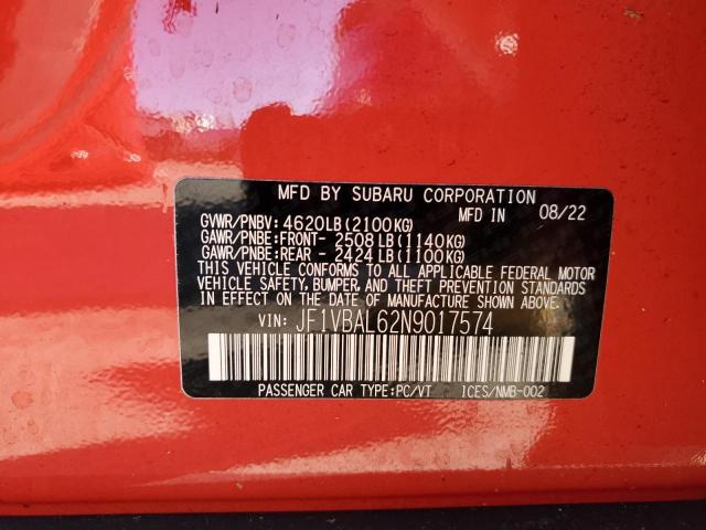 Photo 12 VIN: JF1VBAL62N9017574 - SUBARU WRX LIMITE 