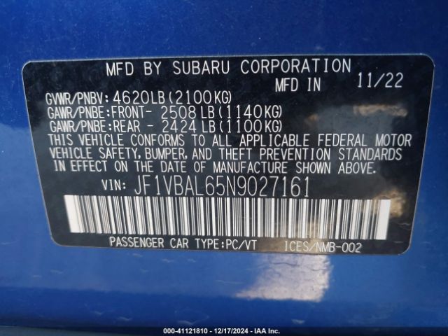 Photo 8 VIN: JF1VBAL65N9027161 - SUBARU WRX 