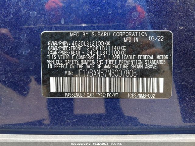 Photo 8 VIN: JF1VBAN67N8007805 - SUBARU WRX 